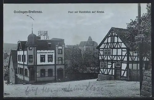 AK Guxhagen-Breitenau, Post mit Durchblick auf Kirche