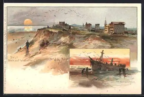 Künstler-AK Willy Stoewer: Sylt, Blick auf Westerland, Strandgut