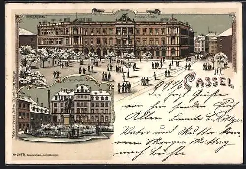 Winter-Lithographie Cassel, Königsplatz, Spohr-Denkmal