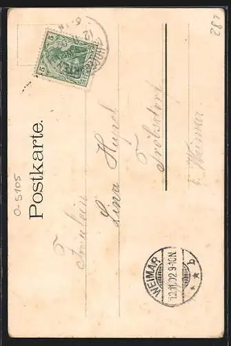 Lithographie Vieselbach, Gasthof zur Krone, Sparkasse, Kriegerdenkmal