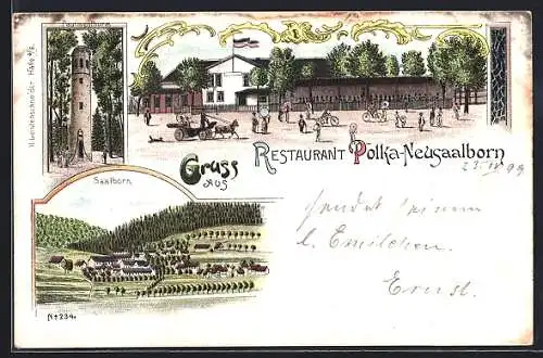 Lithographie Saalborn, Restaurant Polka-Neusaalborn, Paulinenthurm