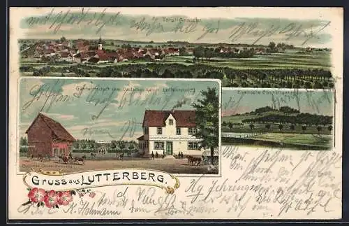 Lithographie Lutterberg, Gastwirtschaft zum Deutschen Kaiser v. Carl Winneknecht, Evensche Obst-Plantagen
