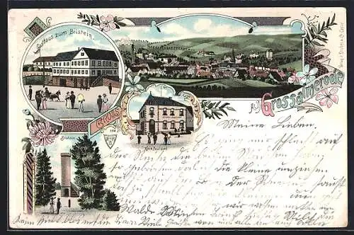 Lithographie Grossalmerode, Gasthaus zum Bilstein, Kais. Postamt, Bilstein