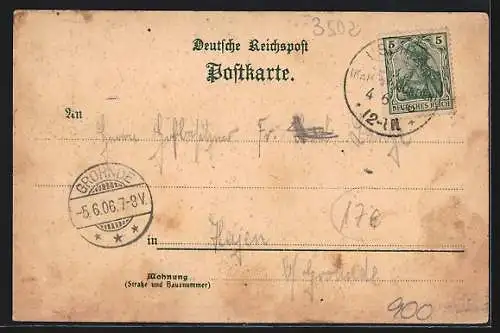 Lithographie Benterode, Gastwirtschaft Heinrich Bischoff, Posthilfsstelle, Kirche