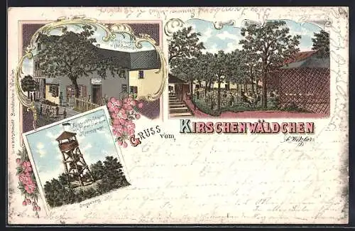 Lithographie Wetzlar, Gasthaus zum Kirschenwäldchen, Aussichts-Thurm