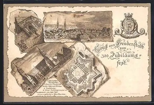 Lithographie Freudenstadt, Festpostkarte zum 300-jähriges Jubiläum 1899