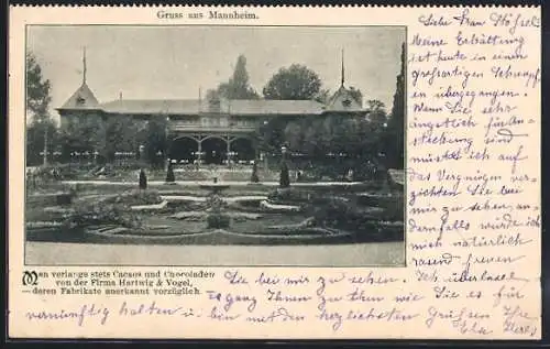AK Mannheim, Gasthof mit Anlagen, Briefmarke und Stempel der Privaten Stadtpost