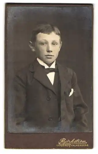 Fotografie Björkström, Varberg, Torggatan, Porträt eines Jungen im Anzug