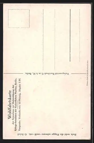 Künstler-AK Matrose in Uniform auf dem Fahnenmast seines Kriegsschiffs in Seenot