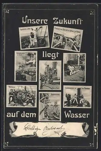 AK Geschützexerzieren auf einem Torpedoboot, Flaggenparade, Signalisieren an Bord
