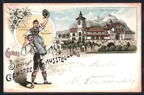 Lithographie Berlin, Internat. Mode-Ausstellung 1896, Alpen-Panorama