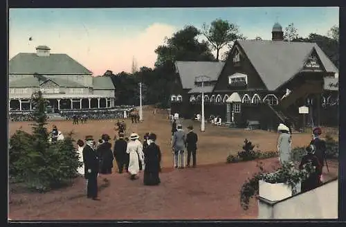 AK Freiberg, Erzgebirgs-Ausstellung 1912, Geländepartie mit Besuchern