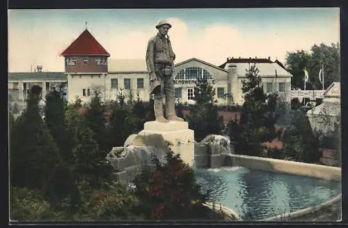 AK Freiberg, Erzgebirgs-Ausstellung 1912, Statue eines Bergmanns
