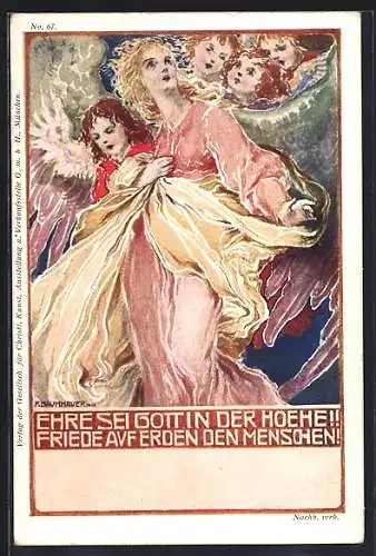 Künstler-AK Ehre sei Gott in der Höhe, Friede auf Erden den Menschen, Engel