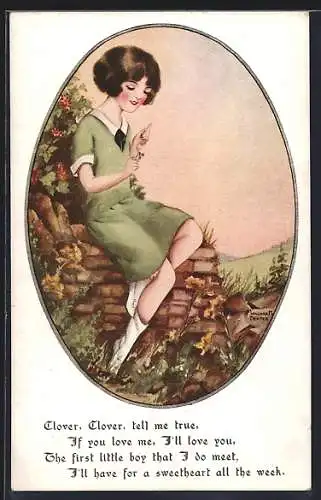 Künstler-AK sign. Marjorie Dexter: Junge Dame auf einer Mauer