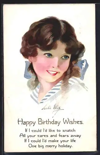 Künstler-AK sign. Leslie Mis: Lächelnde junge Frau