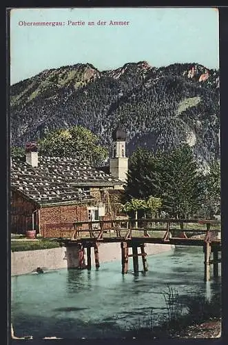 AK Oberammergau, Partie an der Ammer