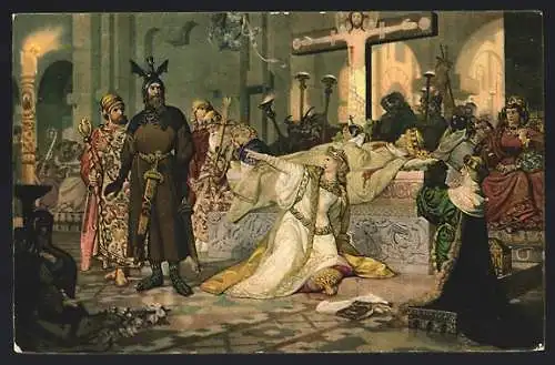 AK Chriemhilde an der Bahre Siegfrieds, Nibelungen
