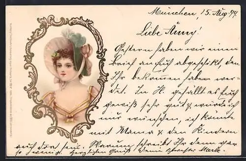 AK Dame mit Biedermeier-Haube