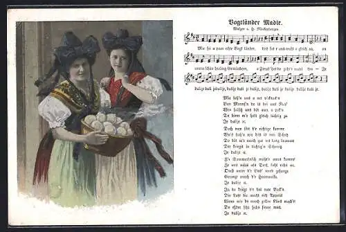 Lied-AK Hilmar Mückenberger: Vogtläner Madle, Frauen in vogtländischer Tracht