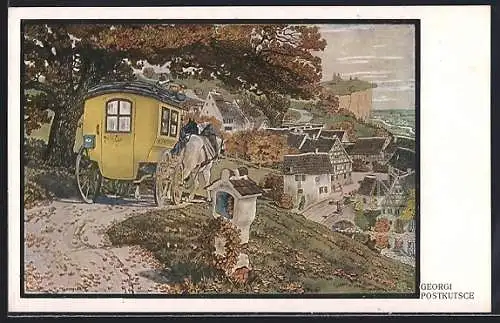 Künstler-AK Postkutsche, Landidyll