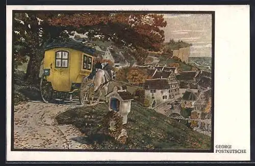 Künstler-AK Postkutsche, Landidyll