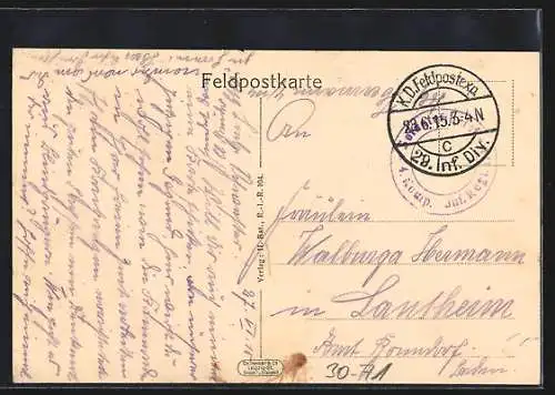 AK Kronprinz-Georg-Denkmal aus französischen Schrapnellhülsen