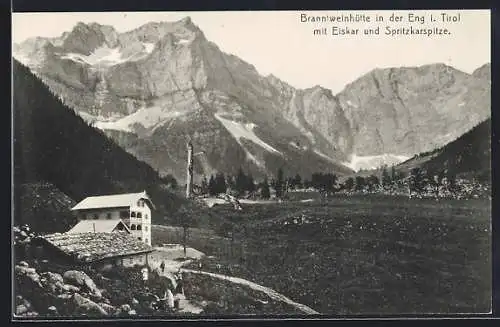 AK Eng i. Tirol, Restaurant Branntweinhütte mit Eiskar und Spritzkarspitze