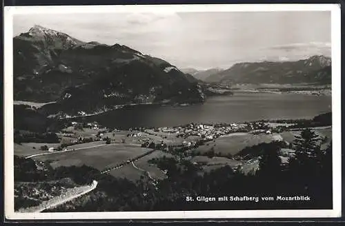 AK St. Gilgen, Ortsansicht mit Schafberg vom Mozartblick