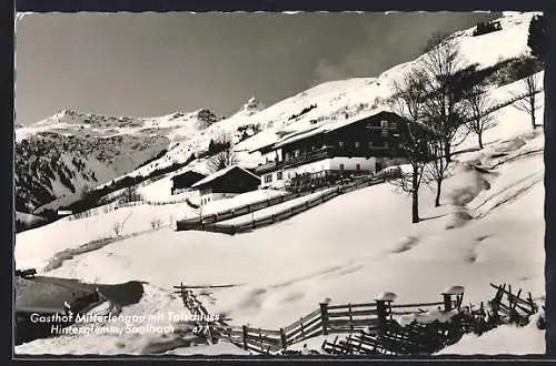AK Saalbach, Gasthof Mitterlengau mit Talschluss Hinterglemm