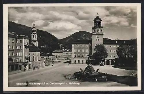 AK Salzburg, Residenzplatz m. Glockenspiel u. Galsberg