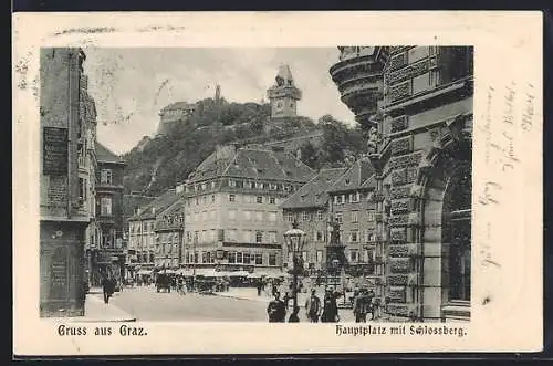 AK Graz, Hauptplatz mit Schlossberg