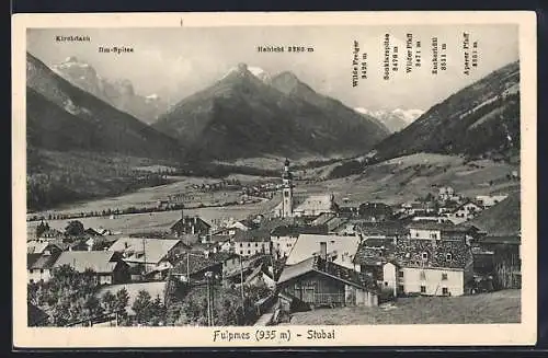 AK Fulpmes, Gesamtansicht mit Habicht und Kirchdach