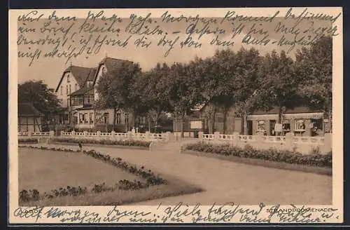 AK Laboe, Strandpromenade mit Hotel und Ladengeschäft