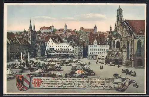 AK Nürnberg, Marktplatz mit Burgpanorama