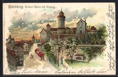 Künstler-AK Nürnberg, Vestner Turm mit Freiung