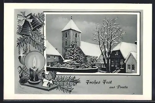 AK Preetz, winterliche Kirchenansicht