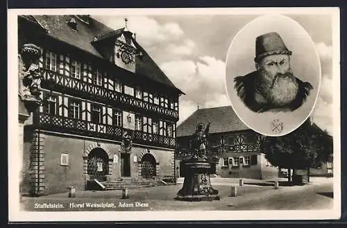 AK Bad Staffelstein, Adam Riese Denkmal am platz / Marktplatz