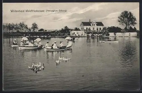 AK Wildenheid / Waldfriedensee, Boote und Gasthaus am Ufer