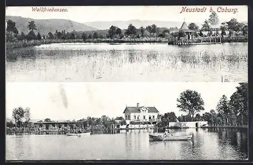 AK Neustadt b. Coburg, Waldfriedensee mit Boot & Gasthaus