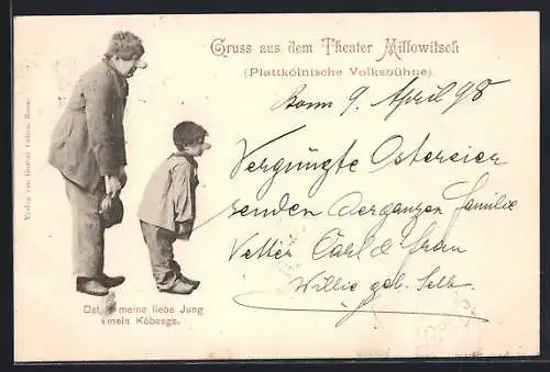 AK Köln, Theater Millowitsch, Plattkölnische Volksbühne, Vater und Sohn Köbesge mit dicken Nasen