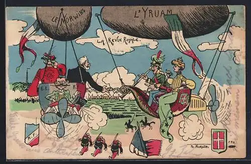 Künstler-AK Philippe Norwins: Flugmaschinen Norwins und Yruam, Wolke La Revue Royale