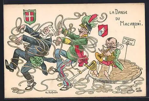 Künstler-AK La danse du Macaroni, Loubet und Vittorio Emanuele III.