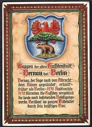 AK Bernau b. Berlin, Wappen der alten Hussitenstadt