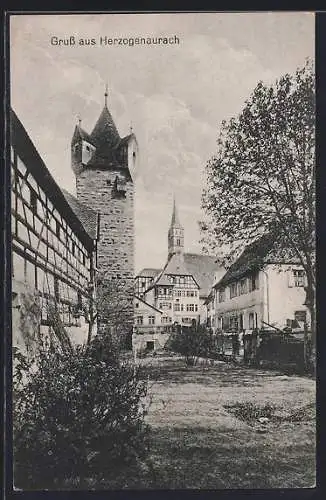 AK Herzogenaurach, Ortspartie am Turm