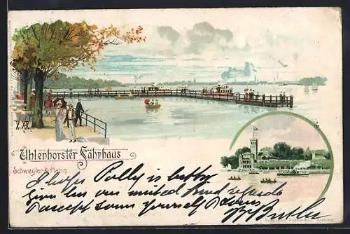 Lithographie Hamburg, Cafe Uhlenhorster Fährhaus, Dampferanlegestelle