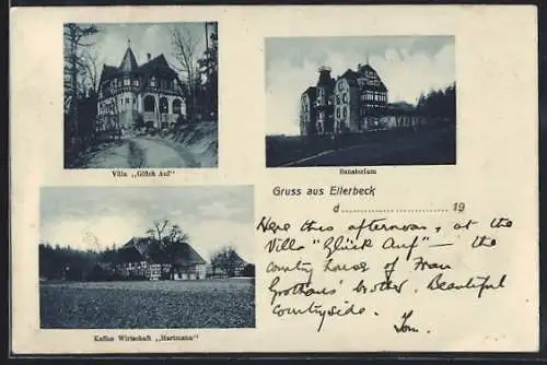 AK Ellerbeck, Cafe-Gasthaus Hartmann, Villa Glück Auf, Sanatorium