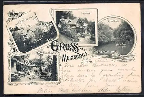 AK Dresden-Pillnitz, Meixmühle, Logirhaus, Gondelteich