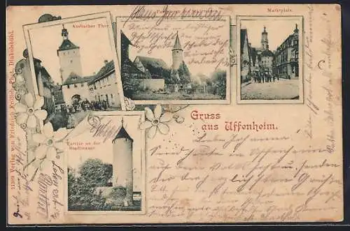 AK Uffenheim, Ansbacher Tor, Marktplatz, Partie an der Stadtmauer