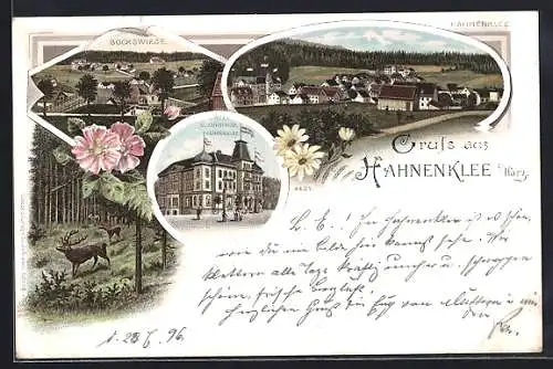 Lithographie Hahnenklee, Hotel u. Kurhaus, Bockswiese